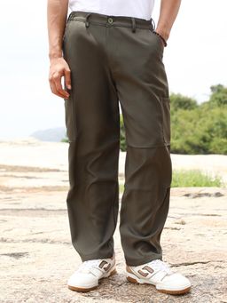 Campus Sutra - Mens Olive Green Utility Relaxed Trouser