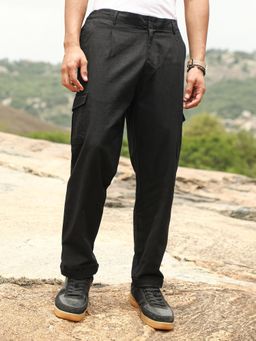 Campus Sutra - Mens Midnight Black Pleated Utility Tapered Trouser