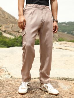 Campus Sutra - Mens Sand Beige Utility Relaxed Trouser