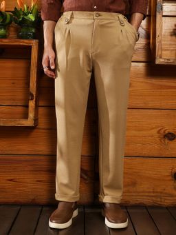 Campus Sutra - Mens Khaki Twill Pleated Trouser