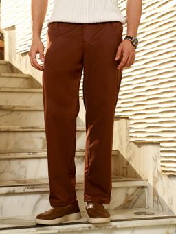 Campus Sutra - Mens Chocolate Brown Pleated Tailored Trouser