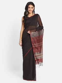 Fabindia - Black Wool Blend Woven Saree without Blouse