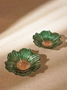 Pure Home + Living - Set of 2 Green Floral Shaped Glass Serving Bowls