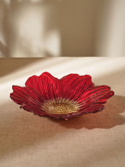 Pure Home + Living - Red Floral Shaped Glass Serving Bowl