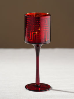 Pure Home + Living - Red Pattern Glass Stem Candle Holder