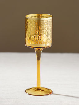 Pure Home + Living - Gold Pattern Glass Stem Candle Holder