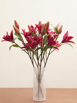 Pure Home + Living - Dark Pink Lily Faux Flower Stem - Single