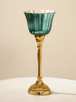 Pure Home + Living - Teal and Gold Votive with Metal Stand