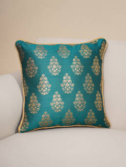 Pure Home + Living - Teal Foil Print Cushion Cover with Satin Twisted Dori (16 x 16 inches)