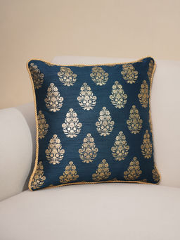 Pure Home + Living - Navy Blue Foil Print Cushion Cover with Satin Twisted Dori (16 x 16 inches)
