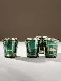 Pure Home + Living - Set of 4 Green and Gold Cut Pattern Votives