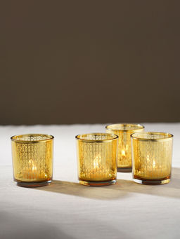 Pure Home + Living - Set of 4 Gold Pattern Glass Straight Votives