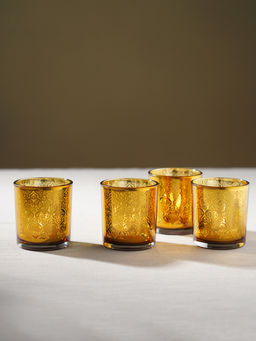 Pure Home + Living - Set of 4 Gold Pattern Glass Straight Votives