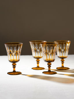 Pure Home + Living - Set of 4 Brown Star Cut Wine Glasses