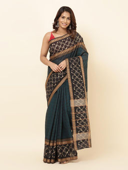 Fabindia - Green Cotton Hand Block Printed Saree