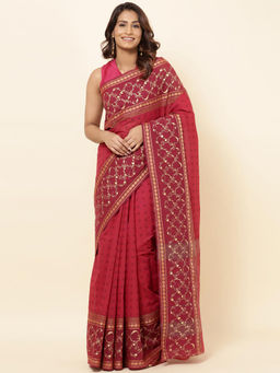Fabindia - Red Cotton Hand Block Printed Saree