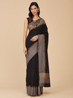 Fabindia - Black Cotton Embroidered Saree