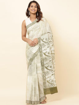 Fabindia - Green Cotton Hand Block Printed Saree