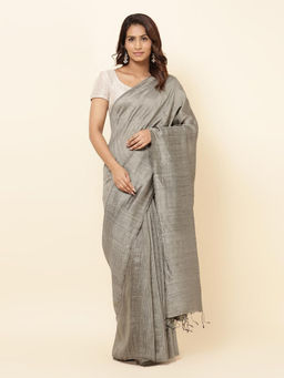 Fabindia - Grey Silk Hand Woven Saree with Unstitched Blouse