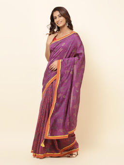 Fabindia - Pink Cotton Silk Printed Saree with Unstitched Blouse