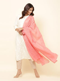 Fabindia - Coral Cotton Silk Embroidered Chikankari Dupatta