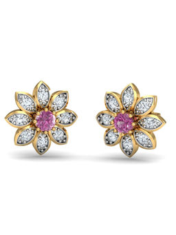 KuberBox - 14K Pink Flower Earrings for Women and Girls