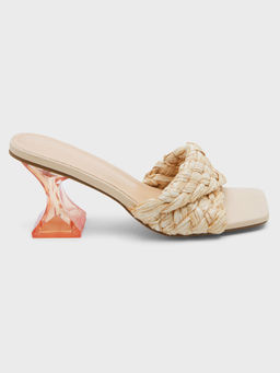 IYKYK by Nykaa Fashion - Summer Time Beige Straw Design Transparent Spool Heel