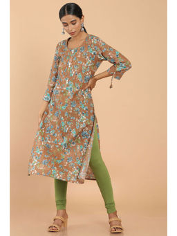 Soch - Brown Linen Floral Print Kurta