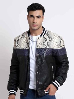 Saint G - Moreno White Python Print Leather Men Jacket