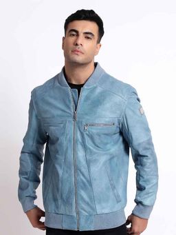Saint G - Jenson Blue Leather Men Bomber Jacket