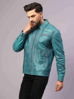 Saint G - Benjo Turquoise Leather Men Jacket