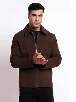 Saint G - Aris Chocolate Suede Leather Men Jacket with Collars