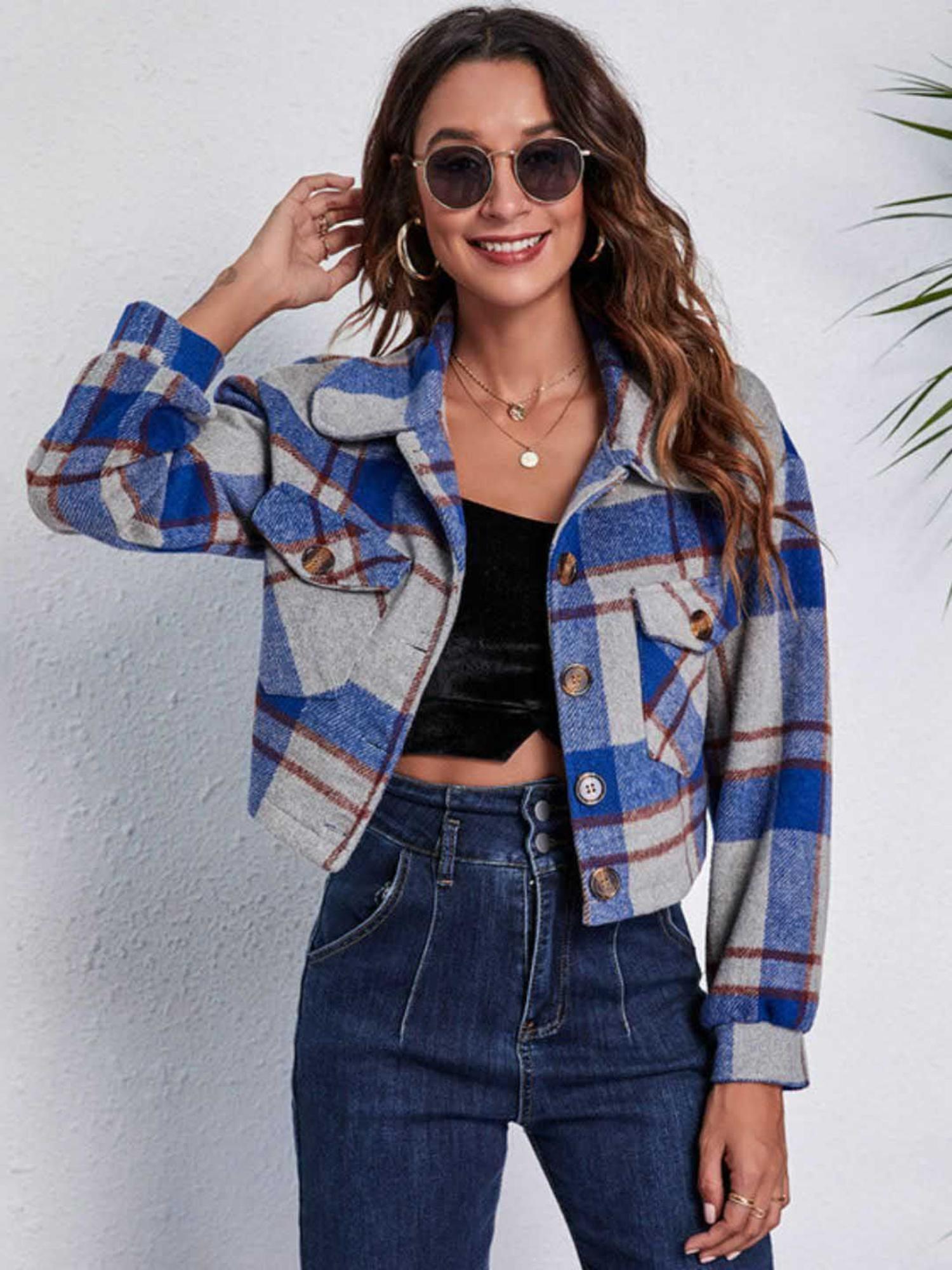 oh rare Blue Women Checked Tailored Jacket-picture-30