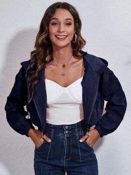 Oh Rare - Women Navy Blue Solid Tailored Jacket