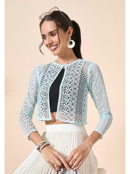 Style Quotient - Women Light Blue Nylon Lace Smart Casual Shrug