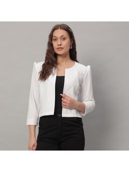 Glito - White Women Open Front Mandarin Collar Shrug