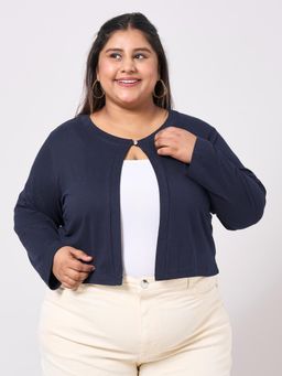 Style Quotient - Women Navy Cotton Smart Casual Shrug