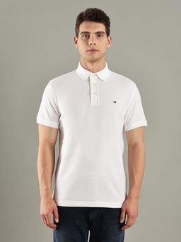 Tommy Hilfiger - White Solid Slim-Fit Cotton Polo T-shirt