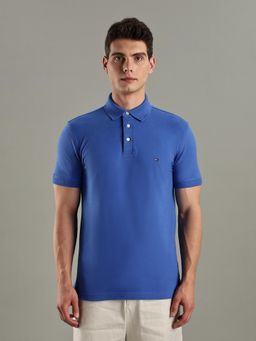 Tommy Hilfiger - Blue Solid Slim-Fit Cotton Polo T-shirt