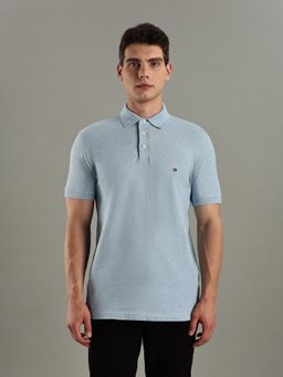 Tommy Hilfiger - Light Blue Solid Slim-Fit Cotton Polo T-shirt