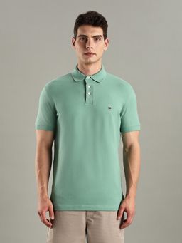 Tommy Hilfiger - Green Solid Slim-Fit Cotton Polo T-shirt