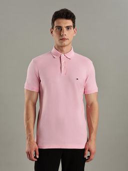 Tommy Hilfiger - Pink Solid Slim-Fit Cotton Polo T-shirt