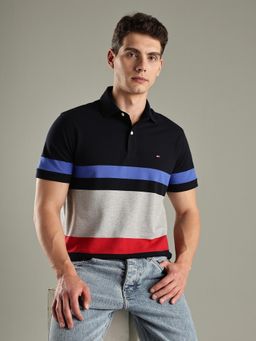 Tommy Hilfiger - Navy Blue Striped Regular-Fit Cotton Polo T-shirt
