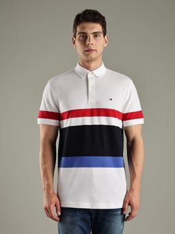 Tommy Hilfiger - White Striped Regular-Fit Cotton Polo T-shirt