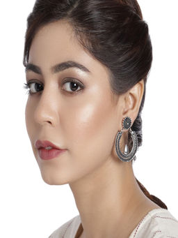 Accessher - Oxidized Silver Chandbali Earrings For Women And Girls