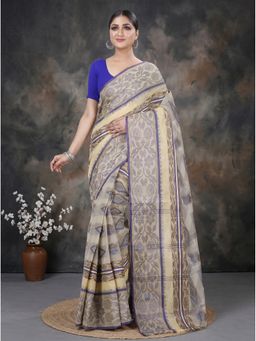DipDiya - Brown Pure Cotton Traditional Bengali Sadasob Tant Saree without Blouse