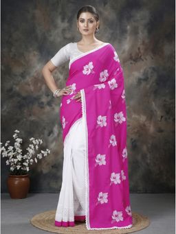 DipDiya - Pink White Pure Cotton Traditional Bengali Teru Handloom Saree without Blouse