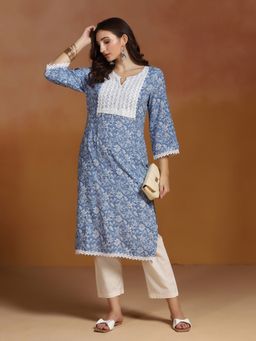 Shree - Women Liva Blue Printed Kurta