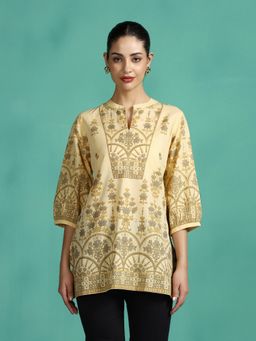 Shree - Women Cotton Yellow Printed Tunic