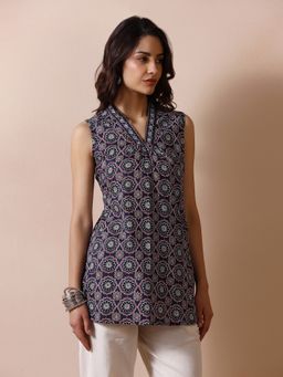 Shree - Women Cotton Navy Blue Printed Tunic